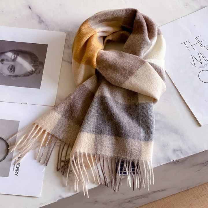 Unisex Check Pattern Warm Wool Scarf With Tassels - #42 - image 46
