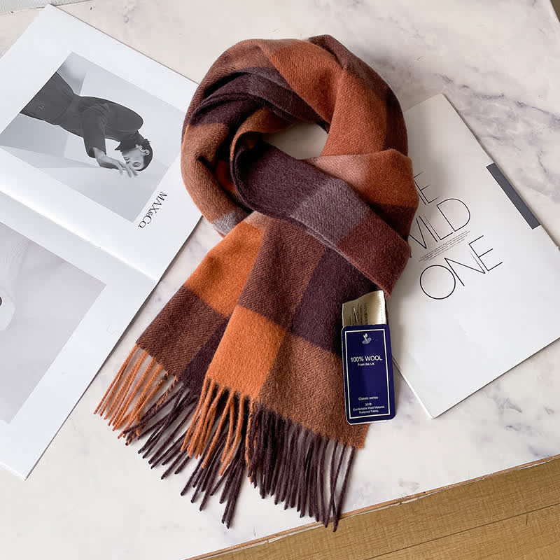 Unisex Check Pattern Warm Wool Scarf With Tassels - #61 - image 65