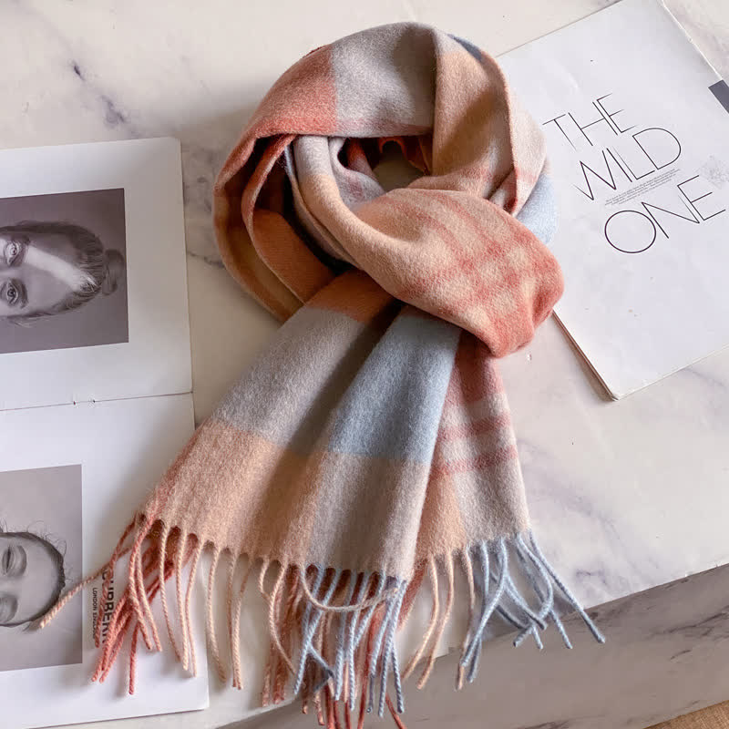 Unisex Check Pattern Warm Wool Scarf With Tassels - #43 - image 47