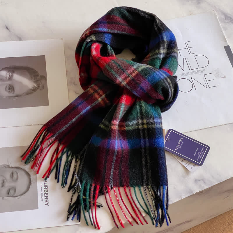 Unisex Check Pattern Warm Wool Scarf With Tassels - #42 - image 46