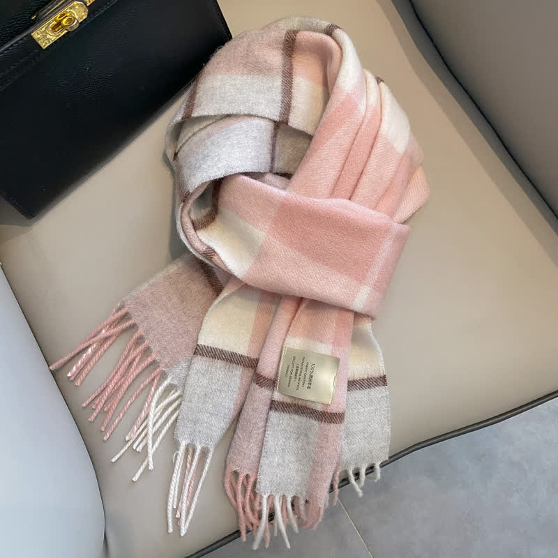 Unisex Check Pattern Warm Wool Scarf With Tassels - #3 - image 7