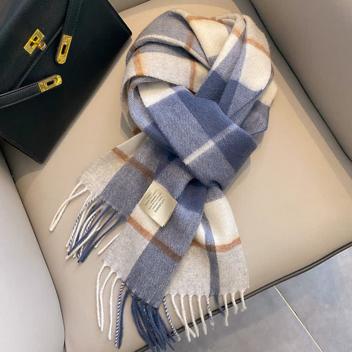 Unisex Check Pattern Warm Wool Scarf With Tassels - #8 - image 12