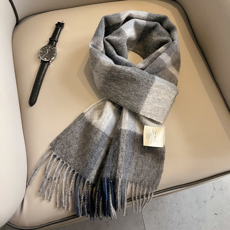 Unisex Check Pattern Warm Wool Scarf With Tassels - #25 - image 29