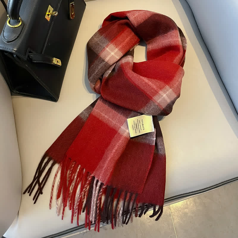 Unisex Check Pattern Warm Wool Scarf With Tassels - #18 - image 22