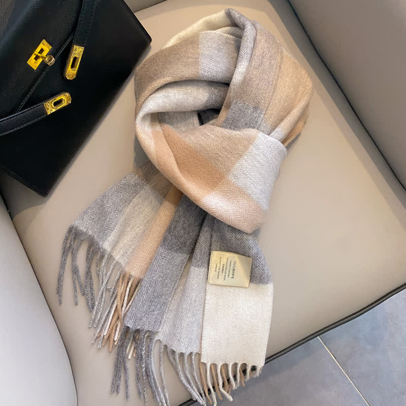 Unisex Check Pattern Warm Wool Scarf With Tassels - #9 - image 13