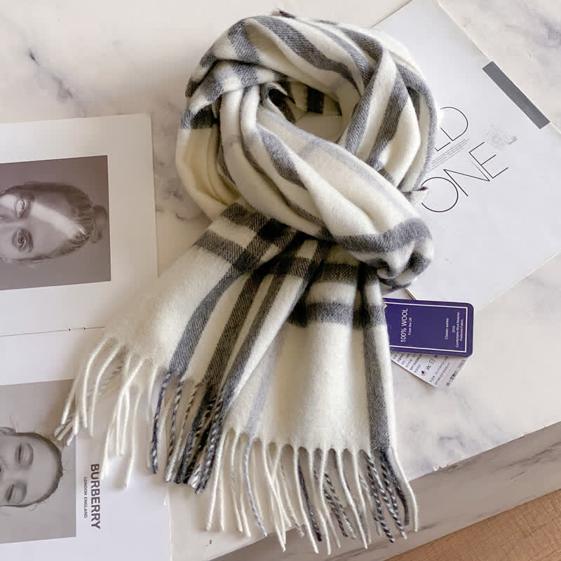 Unisex Check Pattern Warm Wool Scarf With Tassels - #37 - image 41