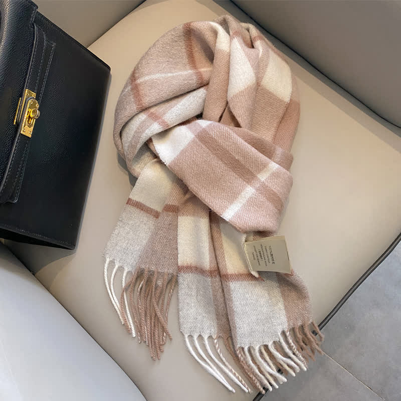 Unisex Check Pattern Warm Wool Scarf With Tassels - #6 - image 10