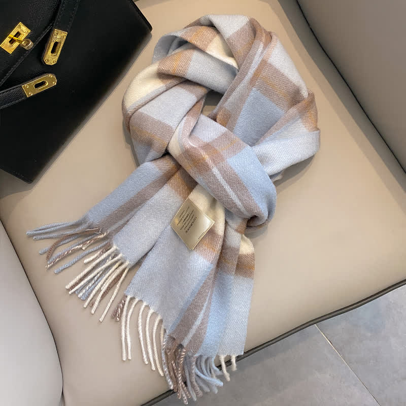 Unisex Check Pattern Warm Wool Scarf With Tassels - #2 - image 6