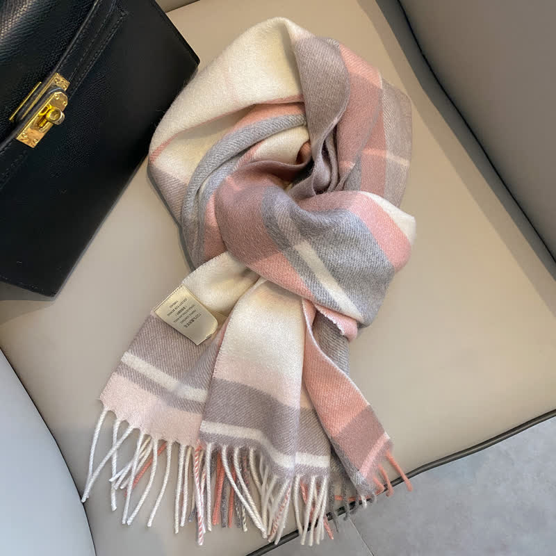 Unisex Check Pattern Warm Wool Scarf With Tassels - #7 - image 11