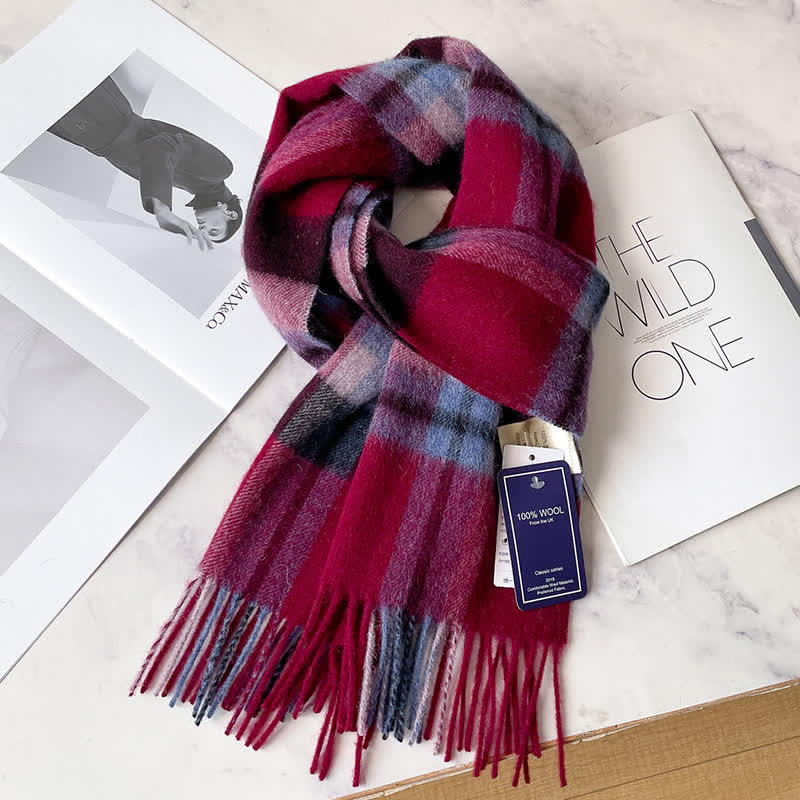 Unisex Check Pattern Warm Wool Scarf With Tassels - #62 - image 66