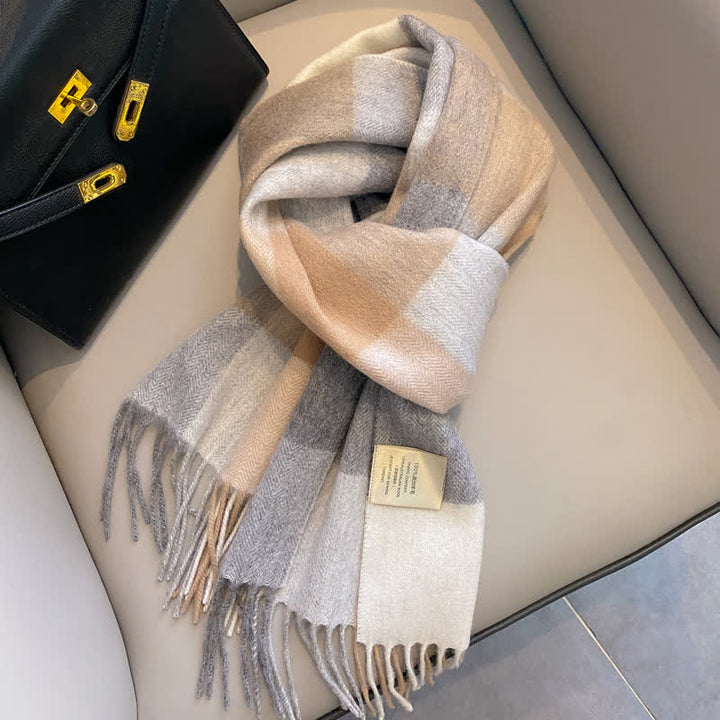 Unisex Check Pattern Warm Wool Scarf With Tassels - #9 - image 13