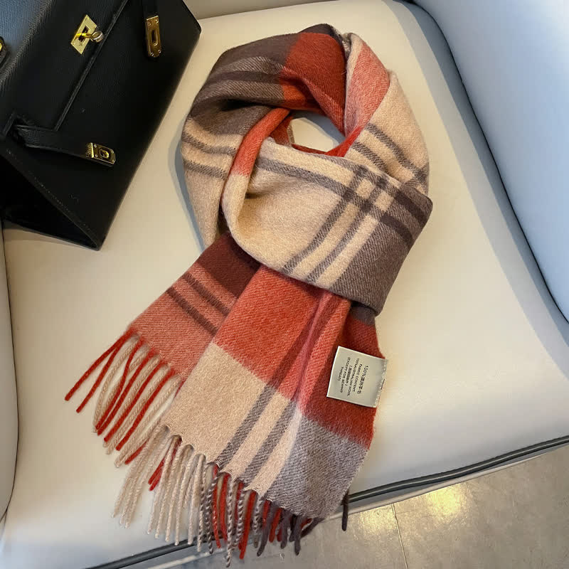 Unisex Check Pattern Warm Wool Scarf With Tassels - #18 - image 22