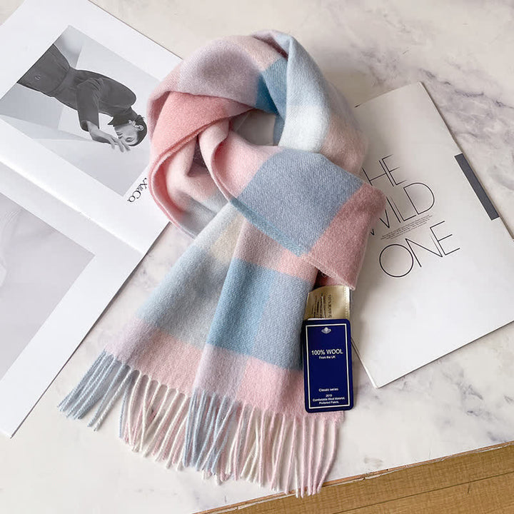 Unisex Check Pattern Warm Wool Scarf With Tassels - #59 - image 63