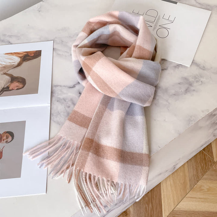 Unisex Check Pattern Warm Wool Scarf With Tassels - #33 - image 37
