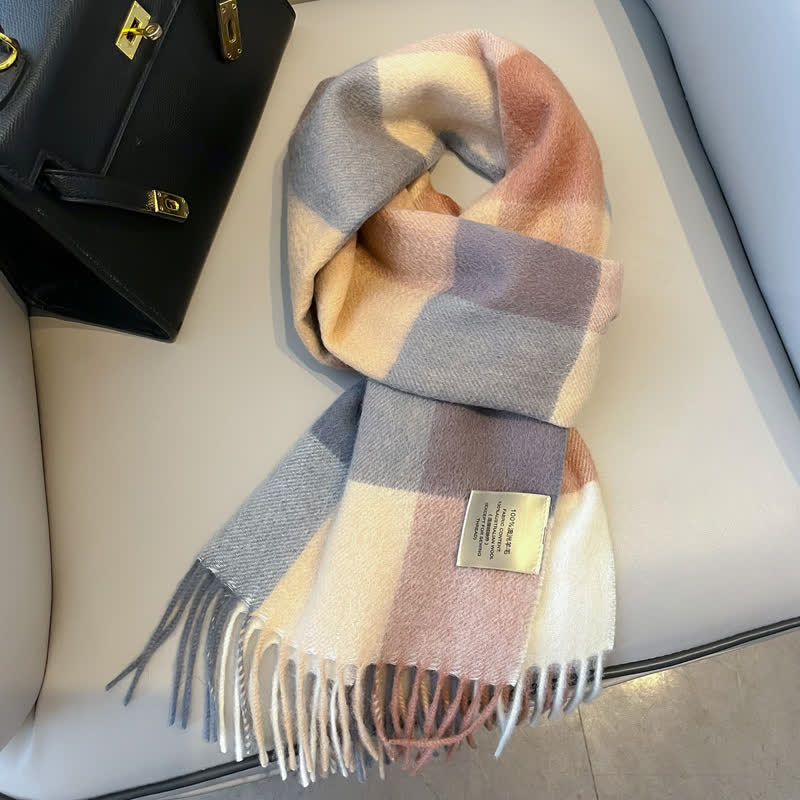 Unisex Check Pattern Warm Wool Scarf With Tassels - #21 - image 25