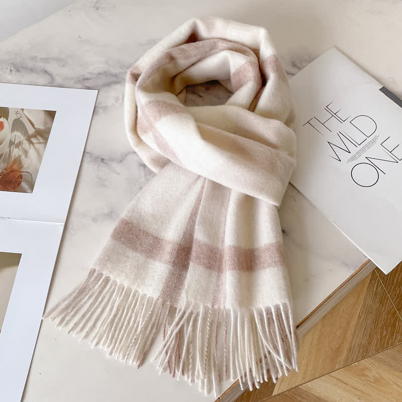 Unisex Check Pattern Warm Wool Scarf With Tassels - #30 - image 34