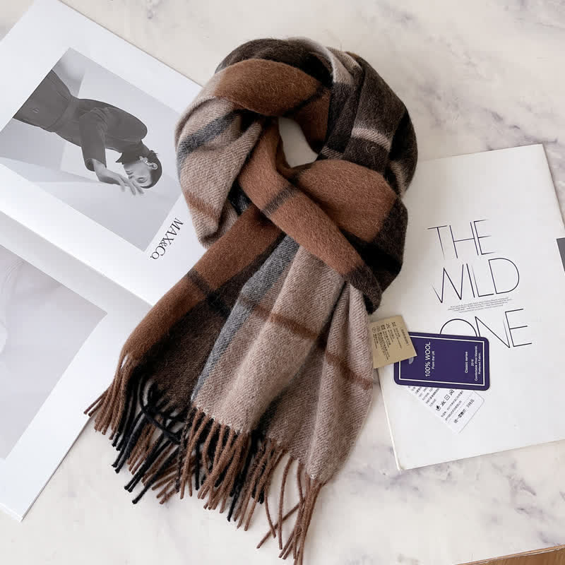 Unisex Check Pattern Warm Wool Scarf With Tassels - #66 - image 70