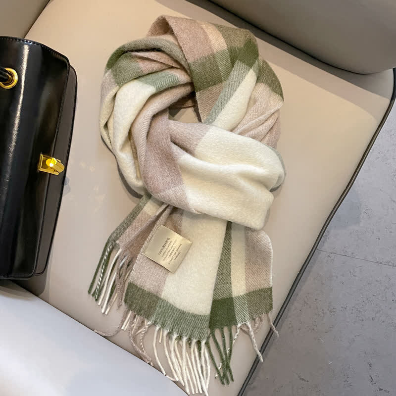 Unisex Check Pattern Warm Wool Scarf With Tassels - #1 - image 1