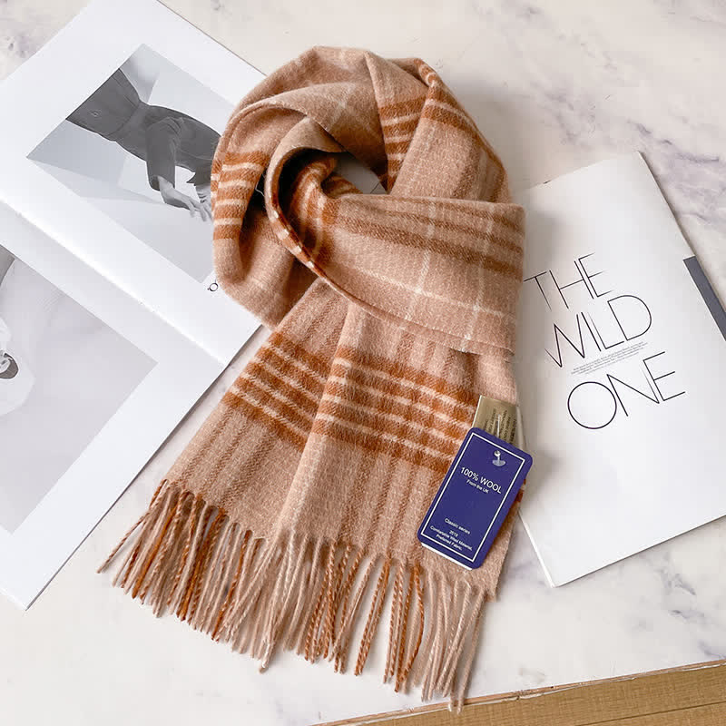Unisex Check Pattern Warm Wool Scarf With Tassels - #58 - image 62