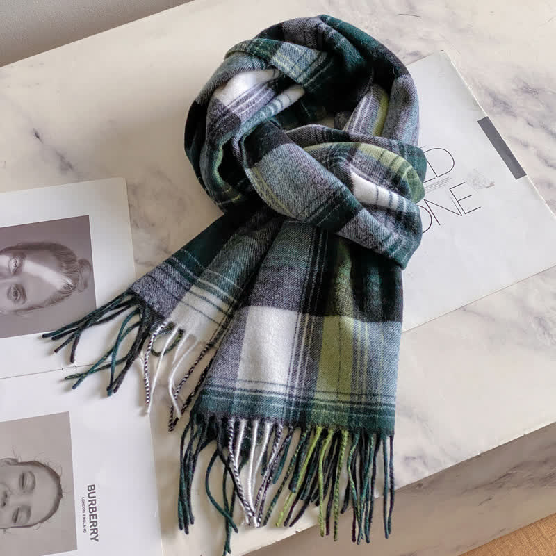 Unisex Check Pattern Warm Wool Scarf With Tassels - #50 - image 54