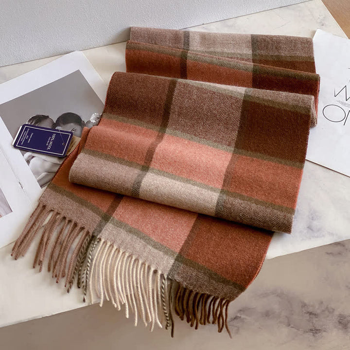 Unisex Check Pattern Warm Wool Scarf With Tassels - #36 - image 40