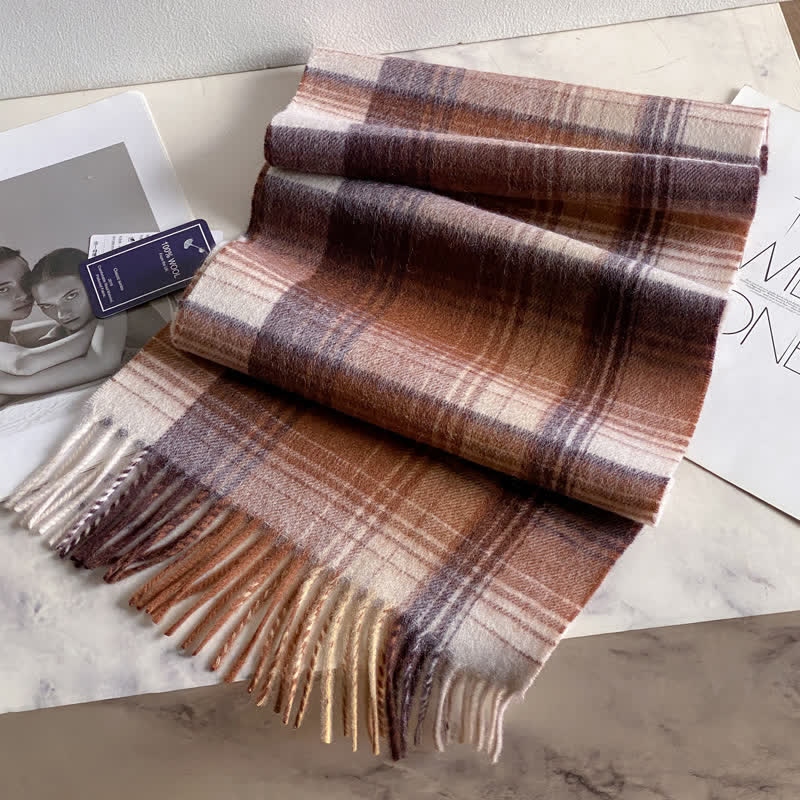 Unisex Check Pattern Warm Wool Scarf With Tassels - #51 - image 55