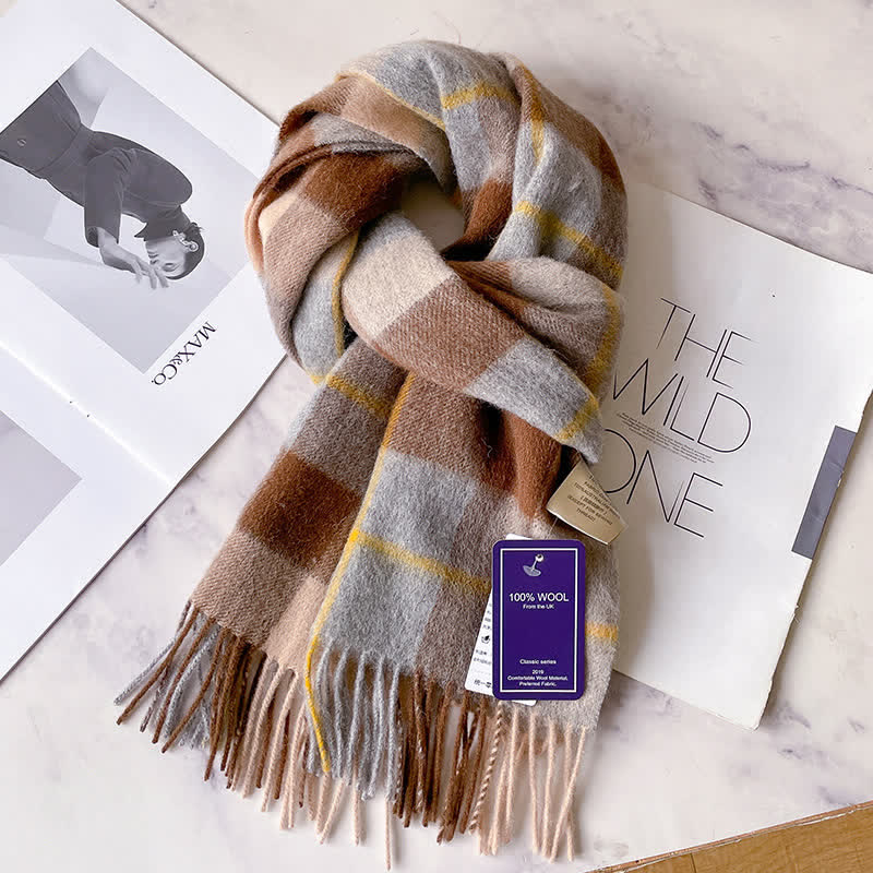 Unisex Check Pattern Warm Wool Scarf With Tassels - #63 - image 67