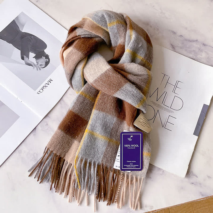 Unisex Check Pattern Warm Wool Scarf With Tassels - #63 - image 67