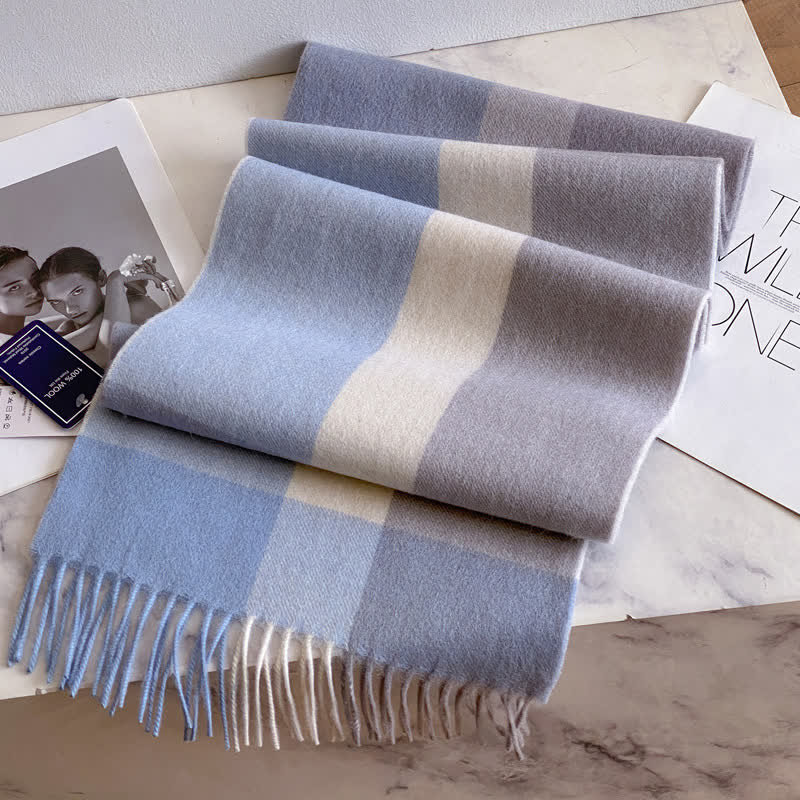 Unisex Check Pattern Warm Wool Scarf With Tassels - #52 - image 56