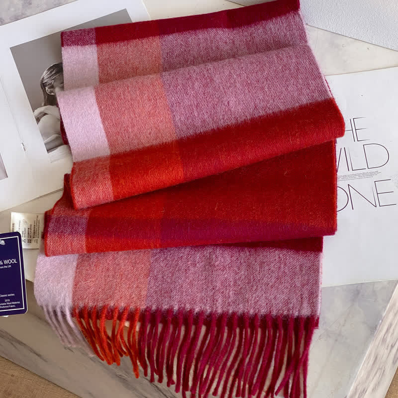 Unisex Check Pattern Warm Wool Scarf With Tassels - #47 - image 51