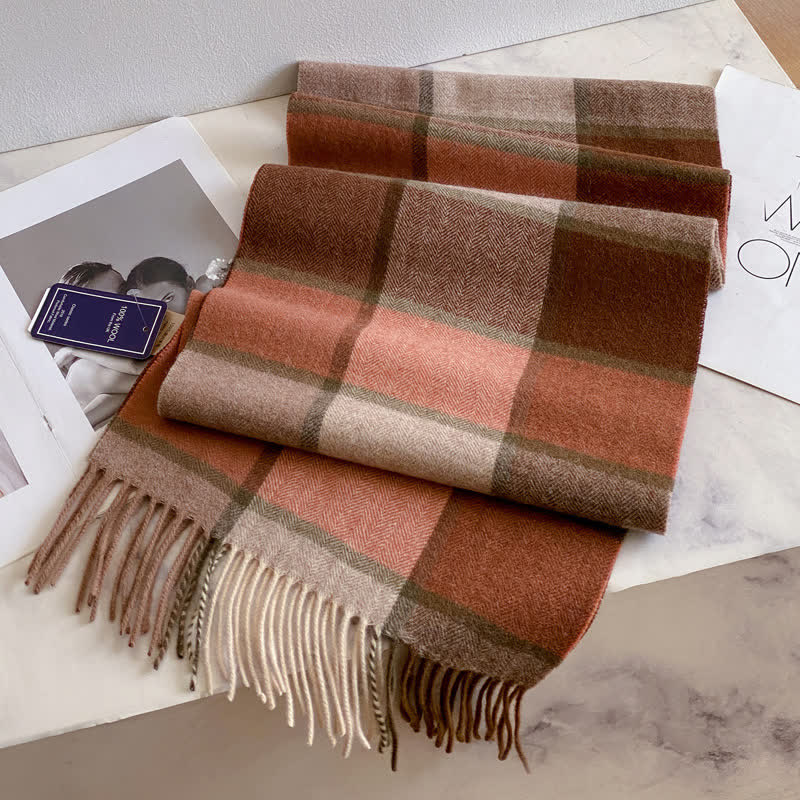 Unisex Check Pattern Warm Wool Scarf With Tassels - #36 - image 40