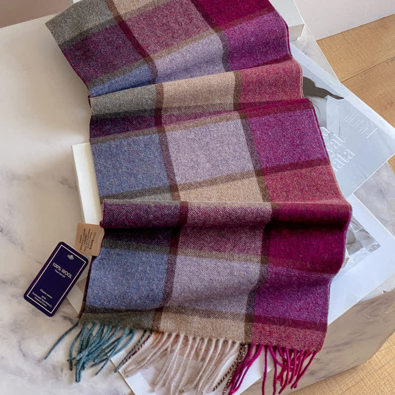 Unisex Check Pattern Warm Wool Scarf With Tassels - #36 - image 40