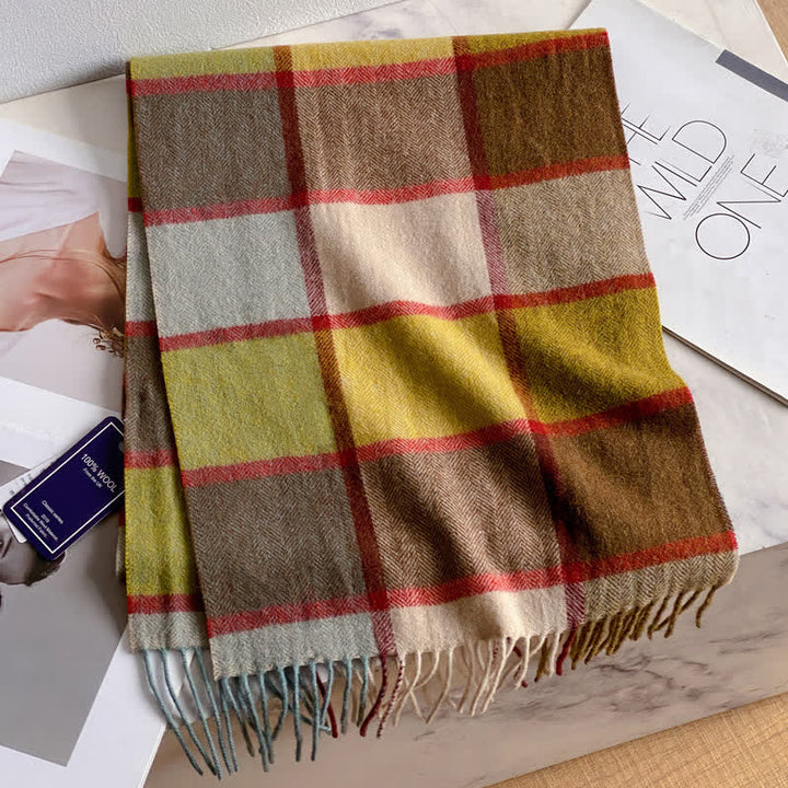 Unisex Check Pattern Warm Wool Scarf With Tassels - #34 - image 38
