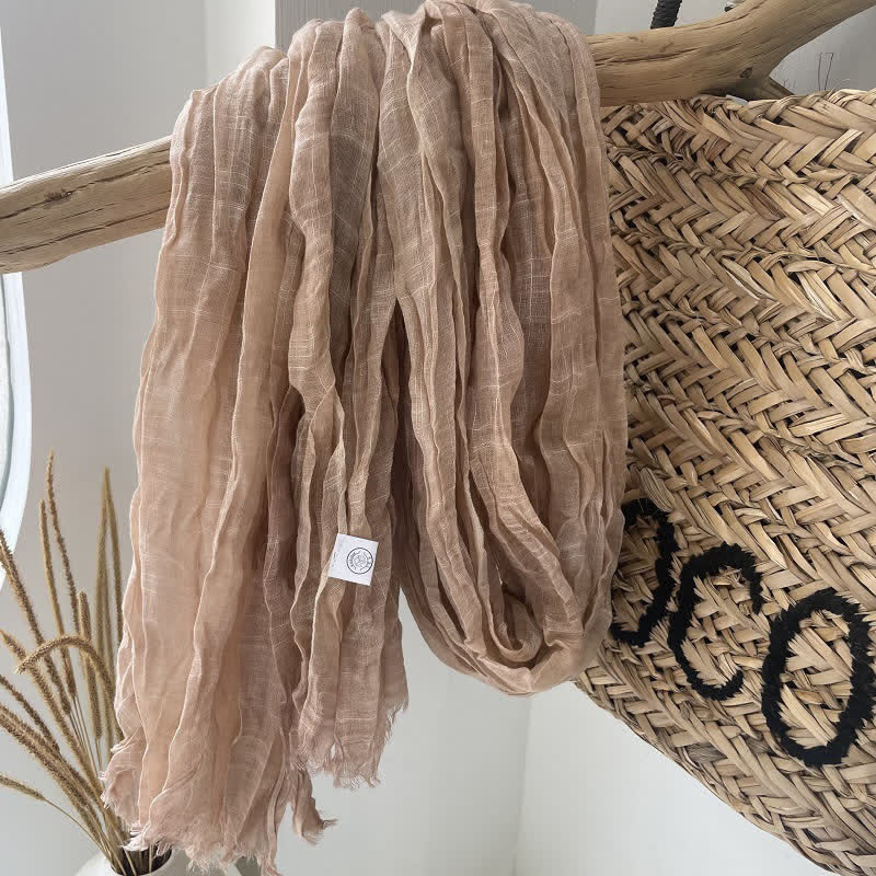 Chic Wrinkles Textured Four Seasons Cotton Linen Scarf - Camel - image 14