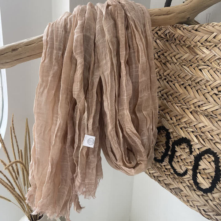 Chic Wrinkles Textured Four Seasons Cotton Linen Scarf - Camel - image 14