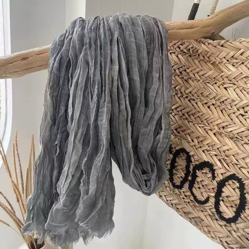 Chic Wrinkles Textured Four Seasons Cotton Linen Scarf - Gray - image 12