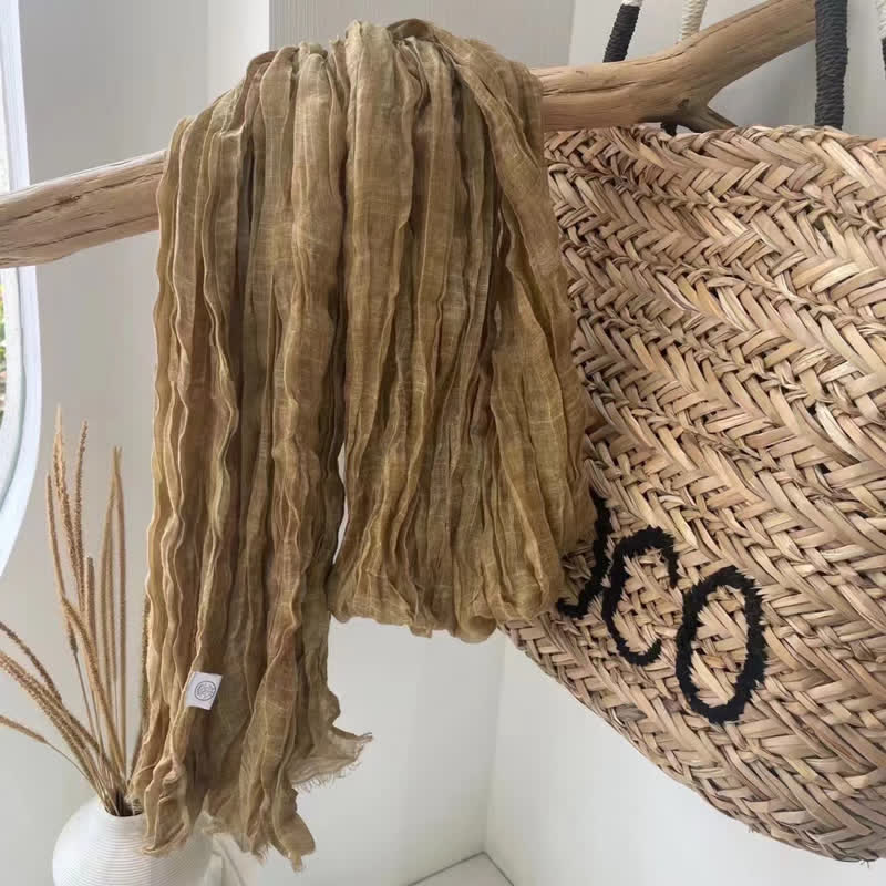 Chic Wrinkles Textured Four Seasons Cotton Linen Scarf - Goldenrod - image 1