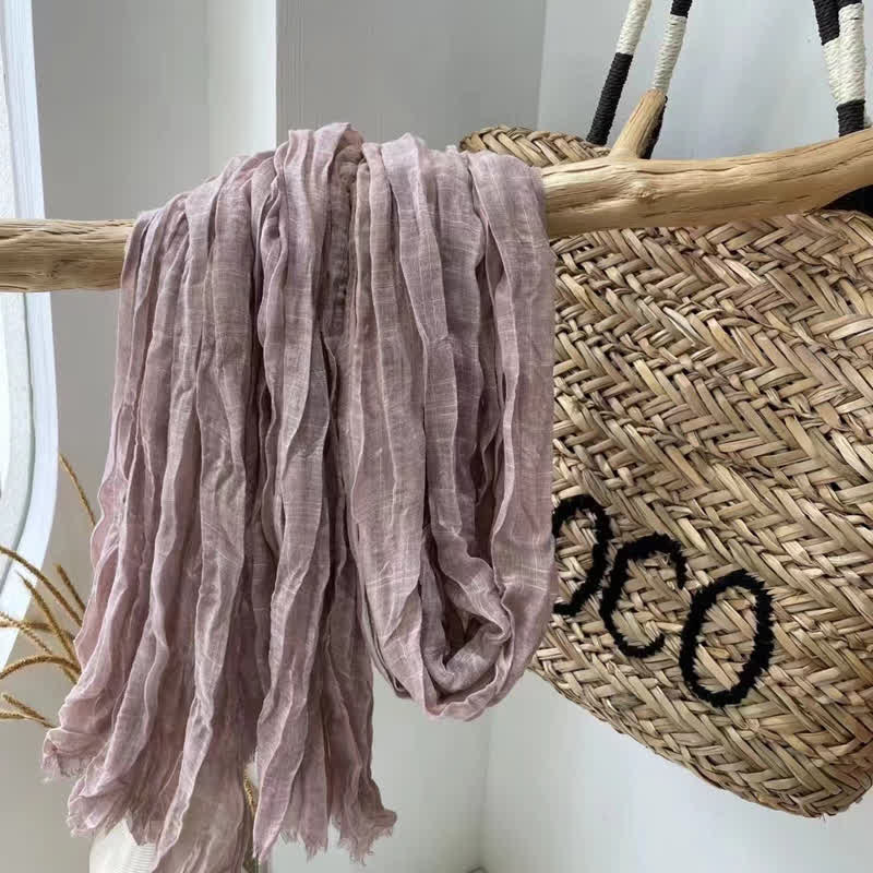 Chic Wrinkles Textured Four Seasons Cotton Linen Scarf - Plum - image 10