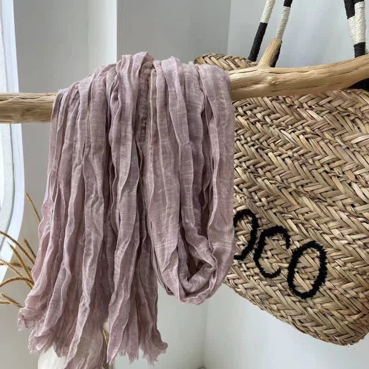 Chic Wrinkles Textured Four Seasons Cotton Linen Scarf - Plum - image 10