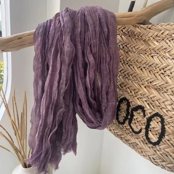 Chic Wrinkles Textured Four Seasons Cotton Linen Scarf - DarkViolet - image 11