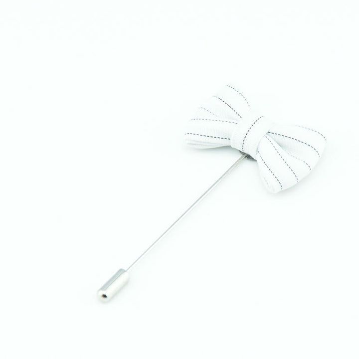 Men's Formal Wear Striped Bow Tie Shape Lapel Pin - Style #1 - White - image 2