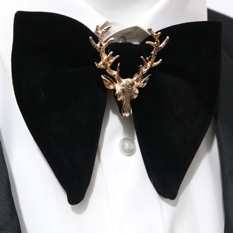Christmas Deer Metal Decor Velvet Oversized Pointed Bow Tie - Gold Deer - image 0