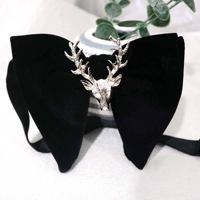 Christmas Deer Metal Decor Velvet Oversized Pointed Bow Tie - Silver Deer - image 3