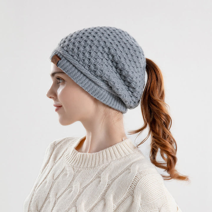 Women's Ponytail Open Winter Warm Knitted Beanie Hat - Grey - Adjustable(21 5/8"-23 5/8") - image 2