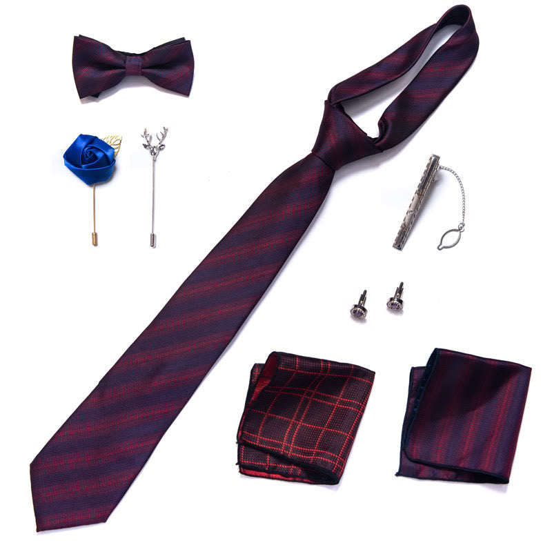8Pcs Bow Tie Pocket Square Brooch Necktie Set - image 1