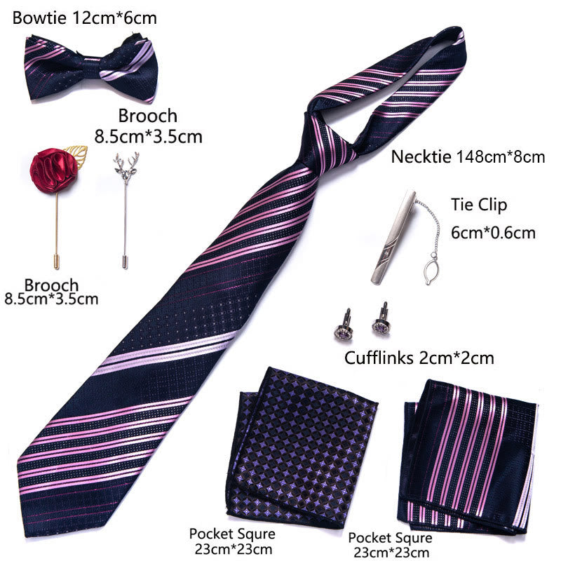 8Pcs Bow Tie Pocket Square Brooch Necktie Set - image 13