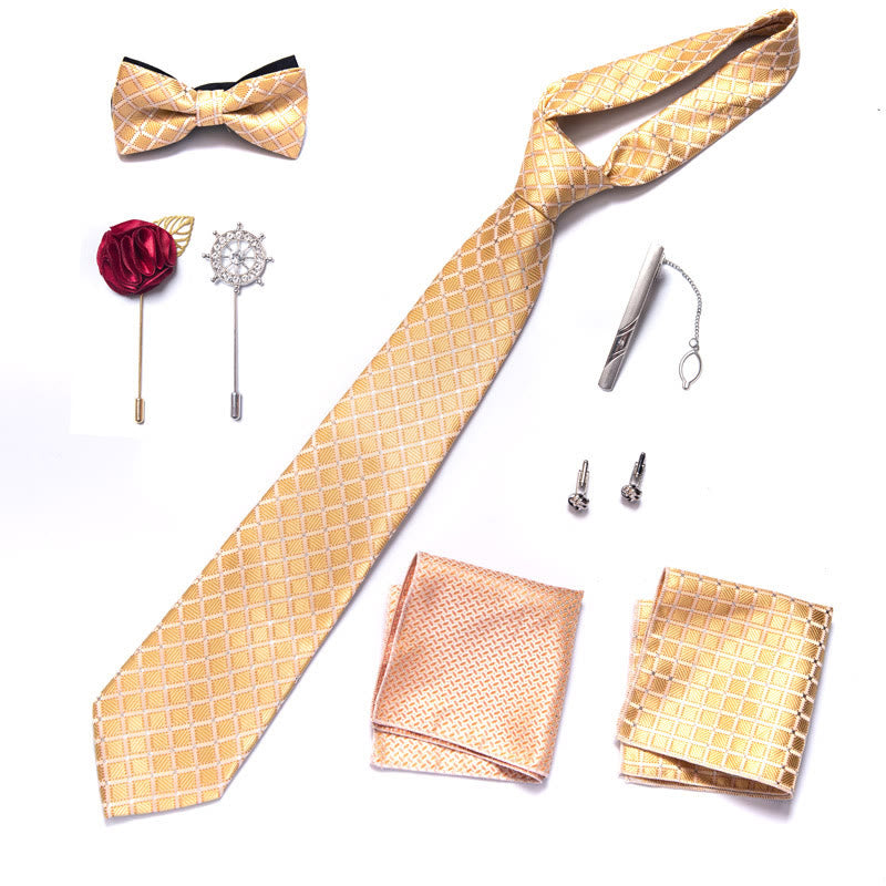 8Pcs Bow Tie Pocket Square Brooch Necktie Set - image 17