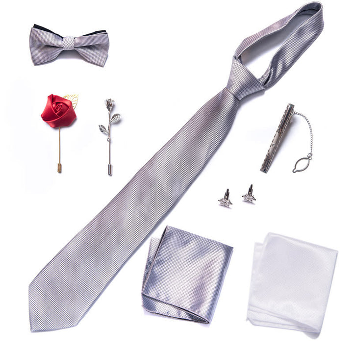 8Pcs Bow Tie Pocket Square Brooch Necktie Set - image 3