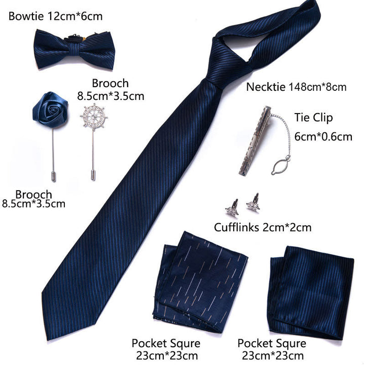 8Pcs Bow Tie Pocket Square Brooch Necktie Set - image 5