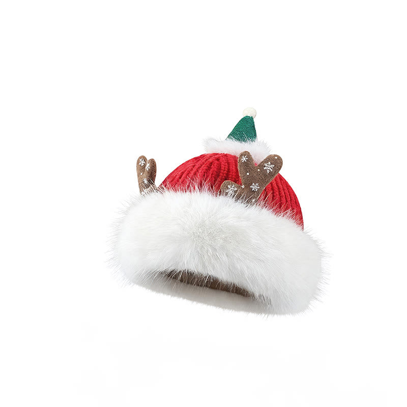 Women's Winter Christmas Antlers Keep Warm Plush Hat - image 1